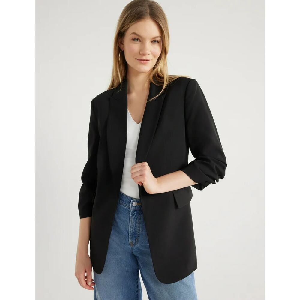 Michael Kors Black 3/4 Gathered Sleeve Button Closure Blazer Fully Lined Size 10